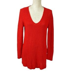 Eileen Fisher Petite S Tunic Pullover Sweater Orange Red 100% Organic Cotton EUC